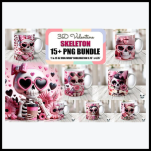 Bundle of 3D Mug Wraps featuring Valentine's Day Skeleton theme